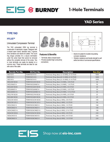 Burndy - YAD Series 1 Hole Terminals